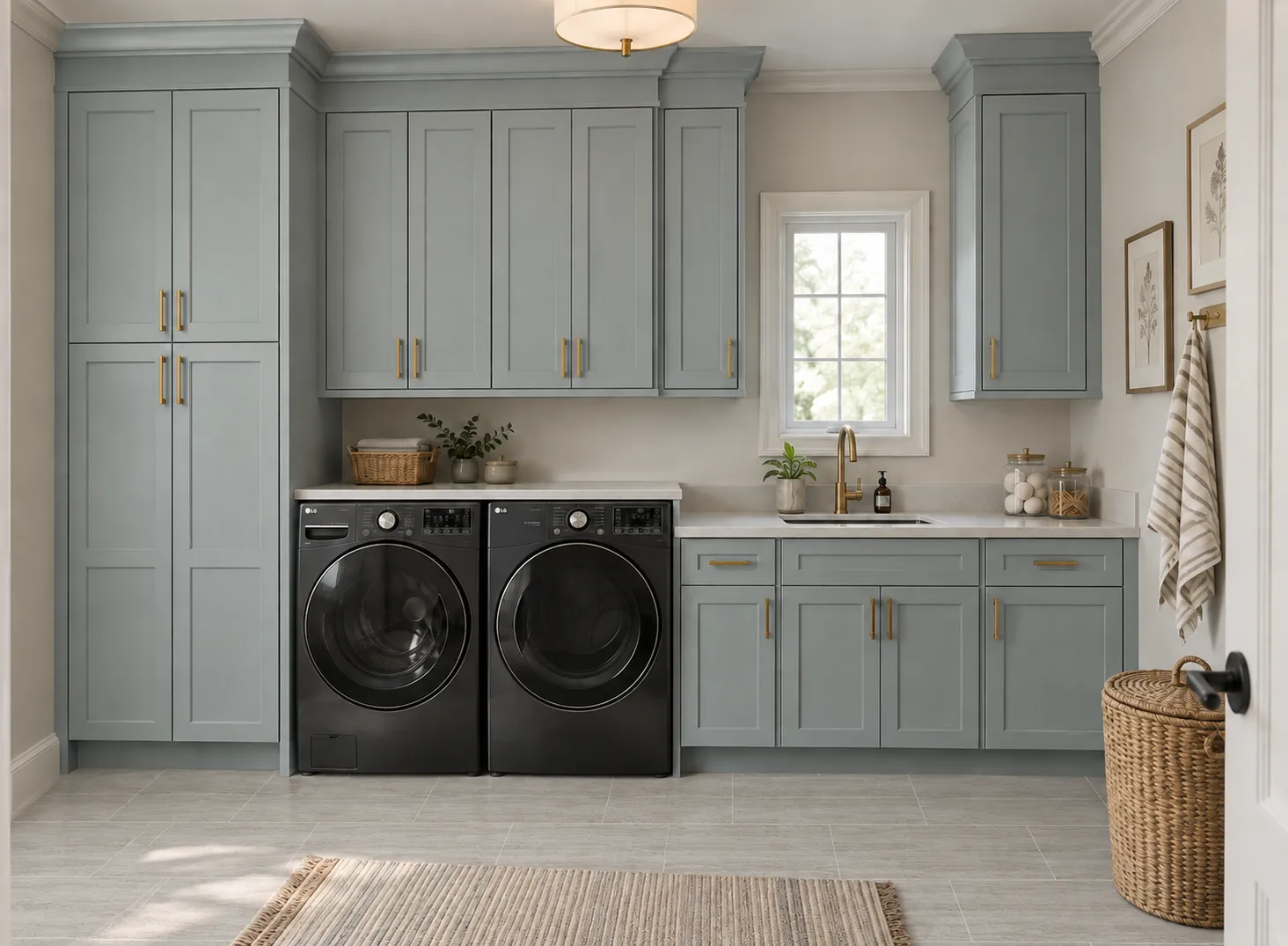 Upper-floor laundry, next to the bedrooms rather than the garage.